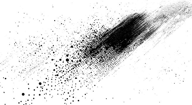 Chaotic Ink Splatter with Fine Spray Details. Ink Splash with Halftone Fade Effect
