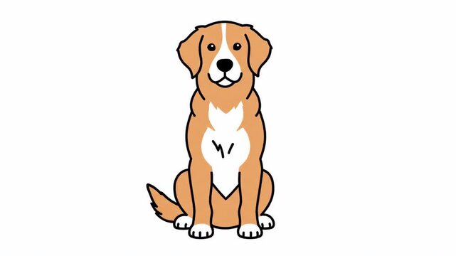 Cute cartoon dog sitting and smiling happily.