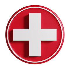 Obraz premium Emergency Health Care Icon Red Cross Badge with Glossy 3D Effect, Hospital and Pharmacy Symbol Red Medical Cross Button Isolated Design