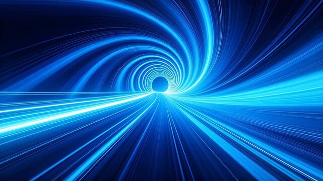 Blue spiral light tunnel with radiating neon lines creating a dynamic vortex effect