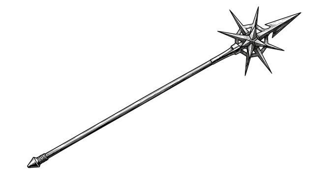 Ancient medieval spiked mace weapon with sharp points and pointed tip isolated on a white background detailed
