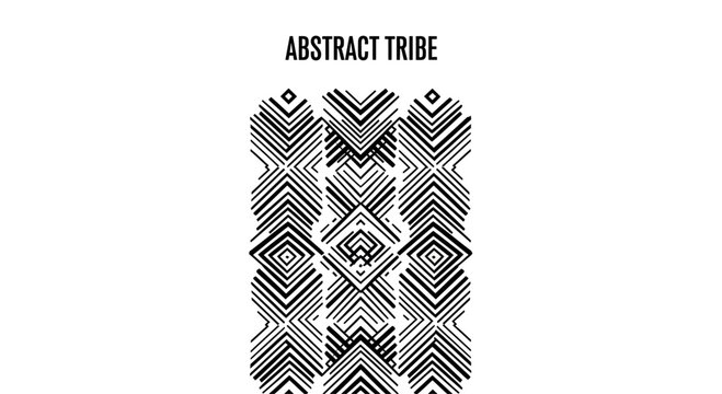 Abstract tribal geometric pattern with black and white line art.