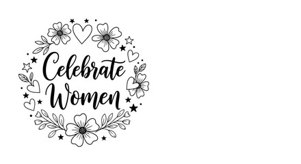 Hand drawn Celebrate Women typography design with floral wreath. © Fardeen_Ghusyarib
