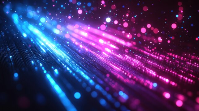 Abstract digital art with vibrant streaks of blue and pink light
