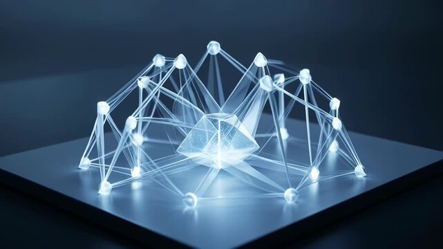 Abstract geometric structure of glowing nodes connected by translucent lines