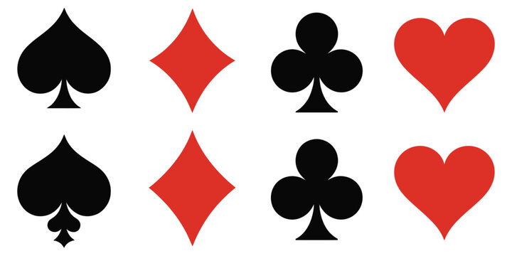 Suit deck playing cards isolated on white background, modern casino card suit collection, minimal flat design