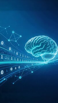 Digital brain with binary code, seamless loop