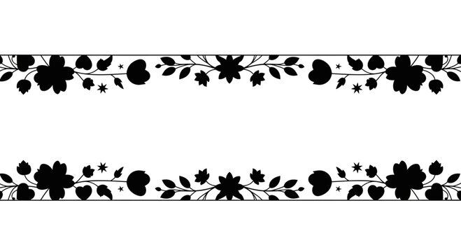 Black and white floral seamless border patterns.