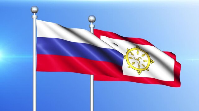 Russia and Sikkim National Flag Waving on Pole Loop
