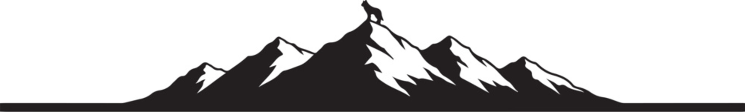 Mountain range silhouette, snowy peaks, landscape icon, vector graphic