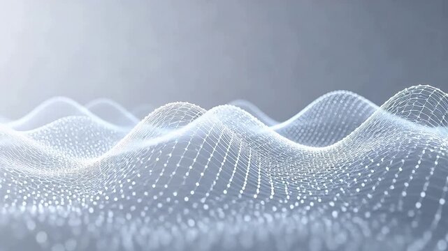 Abstract digital wave surface with white grid and particles