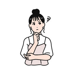 Obraz premium 思い悩むまとめ髪の若い女性のシンプルなベクターイラスト素材