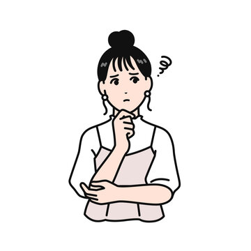 思い悩むまとめ髪の若い女性のシンプルなベクターイラスト素材