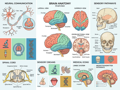 Comprehensive Human Brain Anatomy and Nervous System Infographic Vector Set