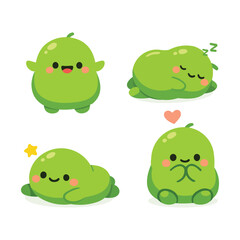 Obraz premium green cute kawaii baby bean mascot