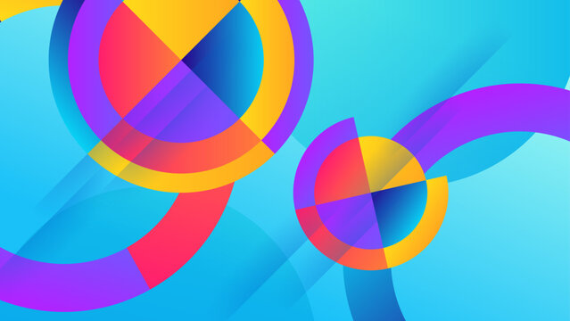 Stylish geometric abstract background featuring overlapping colorful circles and diagonal lines in blue and purple tones