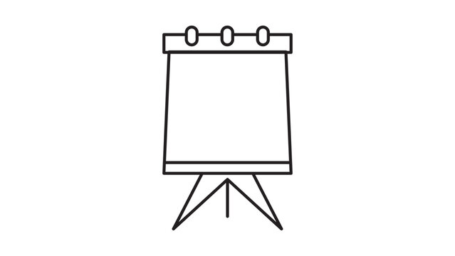 Flip chart vector icon illustration. A minimalist black line drawing of a standing flipchart on a tripod, ideal for business presentations, office meetings, workshops, and educational training.