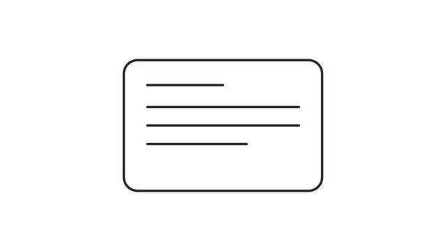 Minimalist black line vector icon of a Kanban card or task element, featuring a rounded rectangular border with horizontal text lines on a white background for project management and agile work.