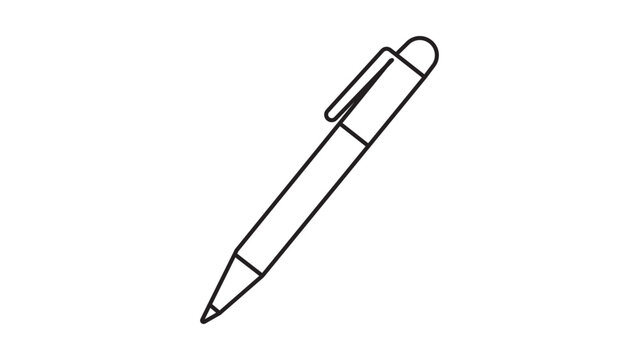 Minimalist black line vector icon illustration of a classic ballpoint pen on a white background, perfect for business, education, and office-themed graphic design projects and web interfaces.