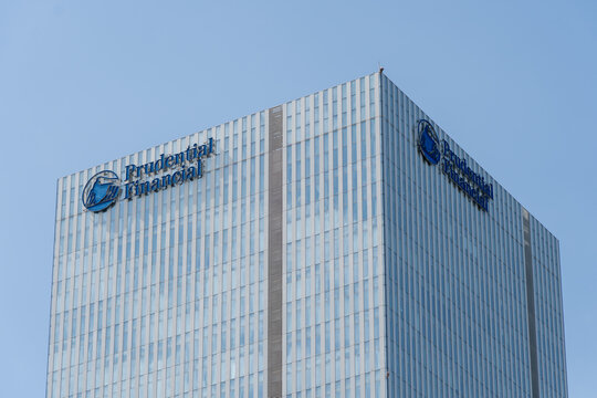 CHIYODA, TOKYO, JAPAN - APRIL 19, 2026: The corporate branding logo for Prudential Financial on its office building in the Chiyoda district of Tokyo.