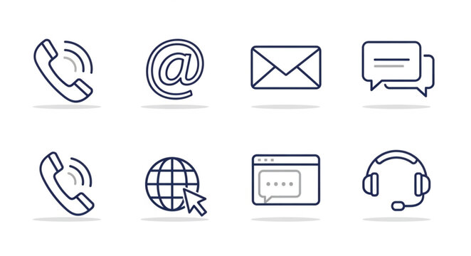 Collection of communication and contact icons on white background.