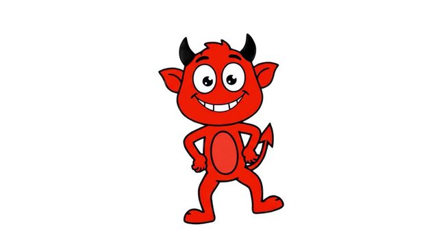A cheerful 2D animated red devil mascot dancing against a clean white background. Ideal for web design, app marketing, and funny social media stickers or animations.
