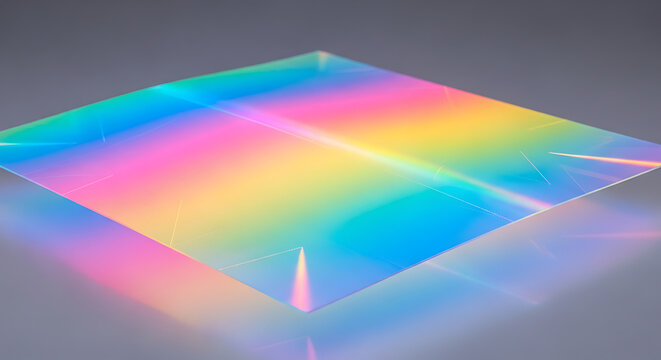 Abstract iridescent holographic sheet with vibrant rainbow colors and light diffraction modern futuristic background with colorful reflections on a neutral surface