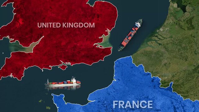 Container ships moving through the Strait of Dover animation footage