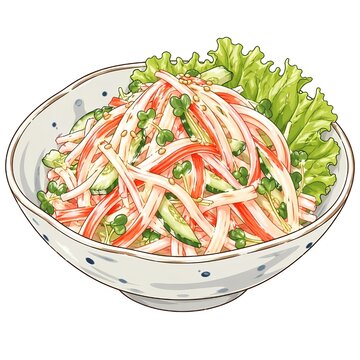 カニカマときゅうりのヘルシーサラダ salad with crab sticks and cucumber｜野菜たっぷりの副菜イメージ カニカマ きゅうり 居酒屋メニュー