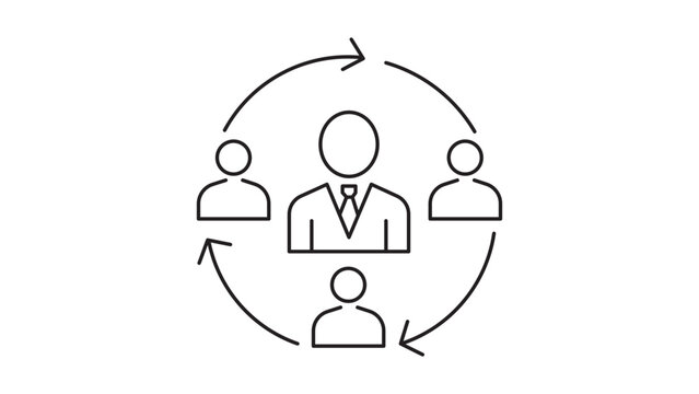 Scrum Master and Team Leadership Editable Stroke Vector Icon; Minimalist Black Line Illustration of Agile Project Management, Collaboration, and Process Flow on a White Background.