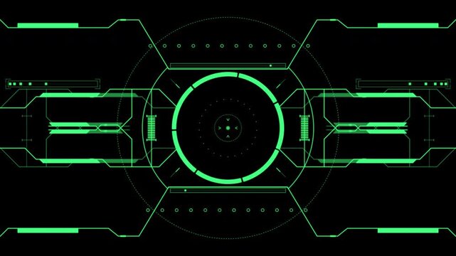 Hud ui futuristic digital interface green alpha channel suitable for sci-fi movies, gaming overlays, and high-tech video presentations.