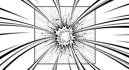 Black and white manga style radial explosion with speed lines and impact effect. © Chasma_Kamalia