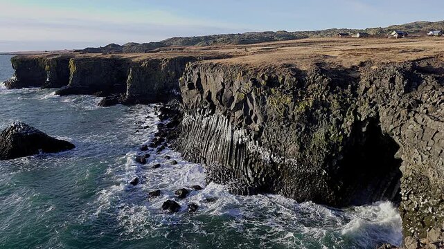 Basalt cliffs near Gatklettur on the Sn&aelig;fellsnes Peninsula in Arnarstapi, Iceland