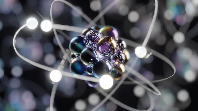 Abstract Atomic Structure with Electrons Orbiting Nucleus.