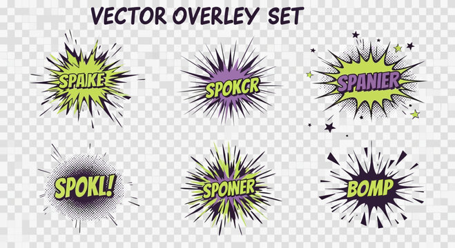 Comic book style vector overlays with burst effects and text bubbles