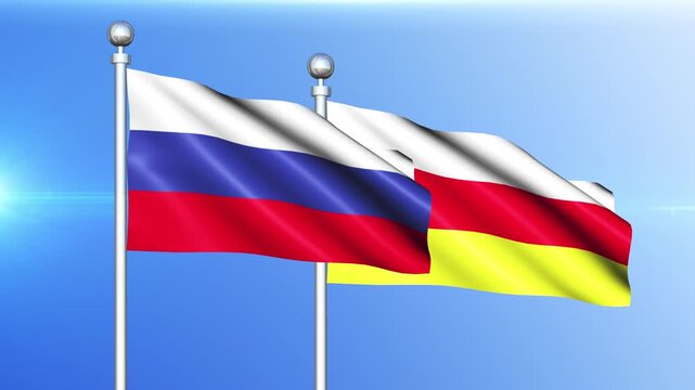 Russia and South Ossetia National Flag Waving on Pole Loop