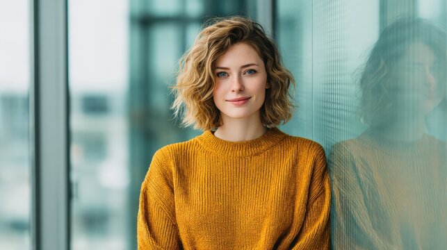 East European Woman in Modern Coworking Space Lifestyle Portrait