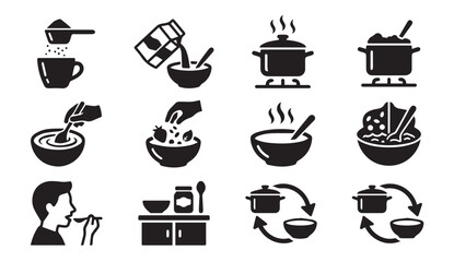 Obraz premium Cooking and food preparation process icons set with preparation, nutrition