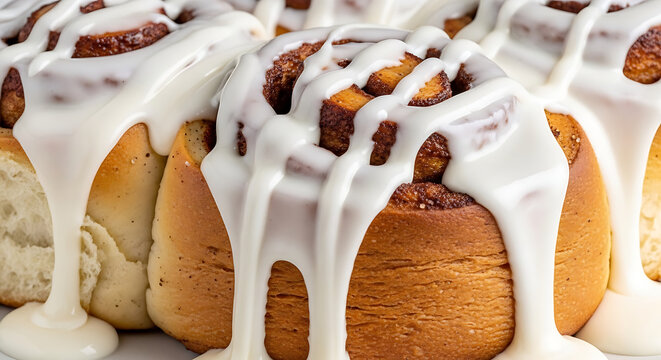 Freshly baked cinnamon rolls with creamy icing, a sweet and indulgent treat