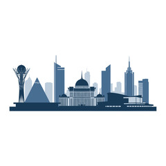 Naklejka premium Astana Kazakhstan Skyline Silhouette, Modern Cityscape, Famous Landmarks, Business District