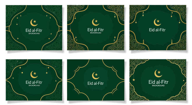 Eid al fitr backgrounds set with crescent moon and decorative patterns