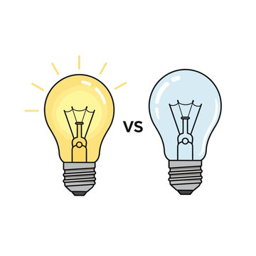 Light bulb comparison: idea vs no idea, innovation vs. stagnation