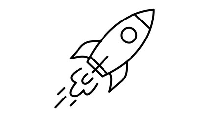Rocket Ship Launch Minimalist Black Line Vector Icon Illustration on White Background. Features an Editable Stroke for Customizing Line Weight, Perfect for Startup, Tech, and Space Projects. © Mofakharul Shanto