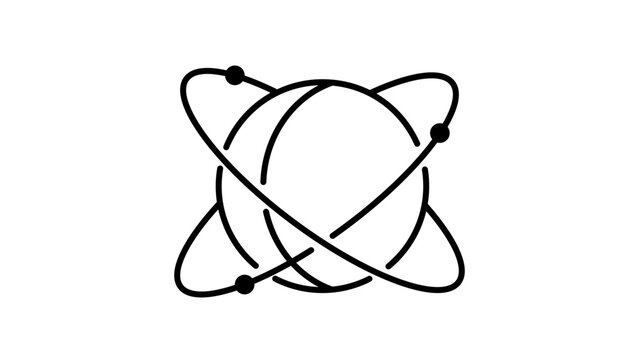 Minimalist Quantum Qubit and Atom Black Line Vector Icon on White Background, Featuring Editable Stroke for Customizable Line Weight, Perfect for Science, Technology, and Physics Concepts.