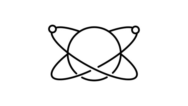 Quantum Qubit Minimalist Black Line Vector Icon on White Background Representing an Abstract Sphere with Orbits, Editable Stroke Illustration for Science, Technology, and Quantum Physics Design.