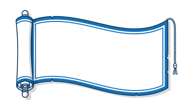 Ancient paper scroll illustration in blue and white with a curved surface and decorative borders for text or art.