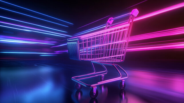 Neon shopping cart - Generative AI