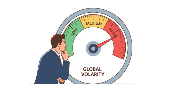 Man observing global volatility gauge graphic for financial concept
