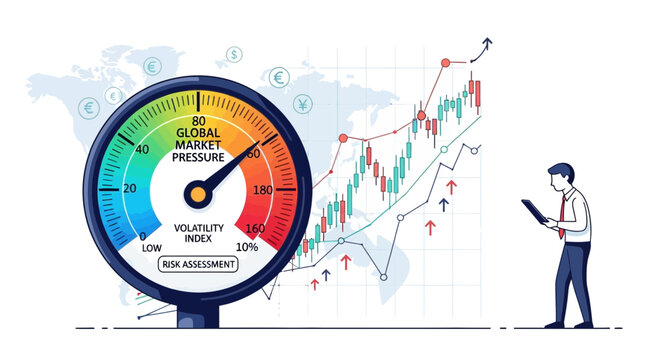 Stock market analysis illustration showing risk assessment and volatility