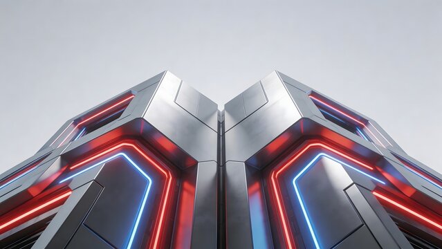Futuristic building with neon lights